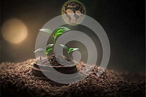 Saving concept by growing plants on coin isolated landscape background.