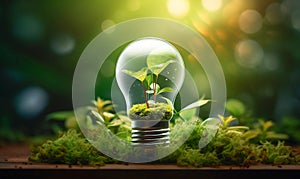 Saving energy and environment. Tree growth in light bulb for saving Ecology energy nature. Eco and Technology concept