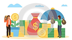Saving finance, money business concept, vector illustration. Coin investment design, cash and flat currency economy save