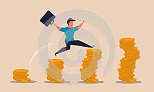 Saving gold and earning stack stock money. Growing dollar and finance investment to commercial vector illustration concept.