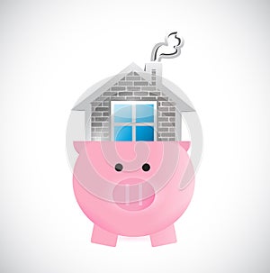 Saving for a home. piggy and house illustration