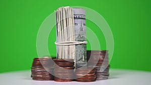 Saving money concept 360 rotating green screen