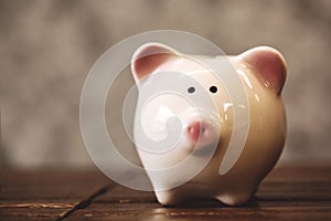 Saving money concept, coins in piggy bank