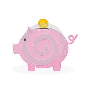 Saving money concept. Piggy bank and hand with dollars. Cartoon image with saving money. Line vector.