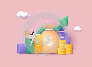 Saving money for finance accounting. Vector illustration for finance, deposit, economy, investment, banking, concept. 3D Vector