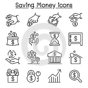 Saving money & Investment icon set in thin line style