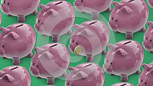 Saving money. money box full of coins. piggy banks conveyor