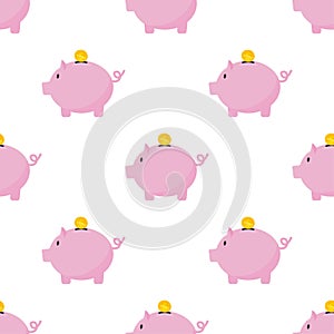 Saving money pattern icon. Piggy bank and hand with dollars. Cartoon image with saving money. Line vector