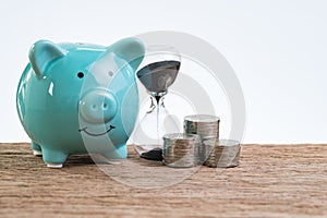 Saving money piggy bank as long term investment concept with sta