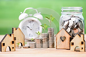 Saving money for real estate with buying a new home and loan for prepare in the future concept