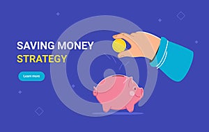 Saving money strategy with piggy bank box