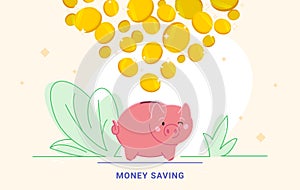 Saving money strategy with piggy bank box