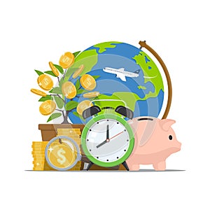 Saving money. Time investing. Economic growth business concept. Vector illustration in flat style