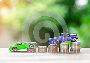 Saving money for trade car, finance or leasing concept