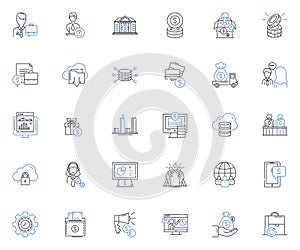 Saving line icons collection. Frugal, Thrifty, Economical, Discount, Prudent, Budget, Reserve vector and linear photo