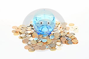 Saving pig standing on lots of money