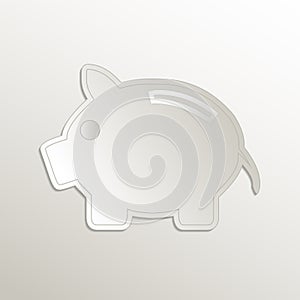 Saving piggy bank icon, card paper 3D natural