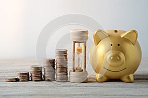 Saving plan with gold piggy bank