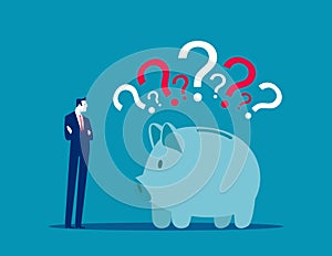 Saving problem concept. Banking or economic uncertainty. Finance question, doubt or confusion, contemplation or money solution,