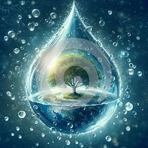 Saving water and world environmental protection concept.