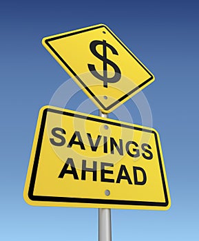 Savings ahead road sign 3d illustration