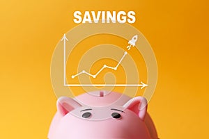 Savings concept. piggy bank with chart