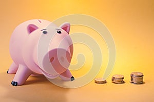 Savings concept. piggy bank and coins