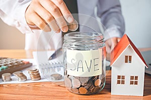 Savings, finances calculator counting money for Home concept