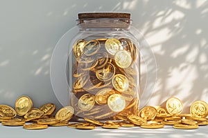 Savings in gold high value coins stored in glass bottles