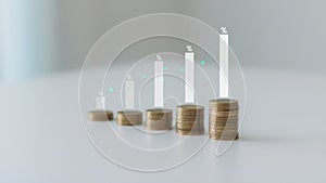 Savings, Investment, Interest rate and dividend concept. The concept of income and return on investment in percentages.