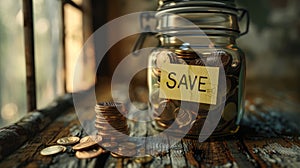 The savings jar with coins.AI generated image