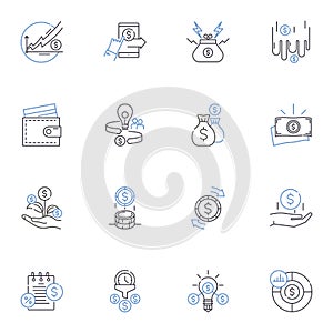 Savings line icons collection. Frugality, Economy, Couponing, Thrift, Discounting, Conservation, Bargaining vector and