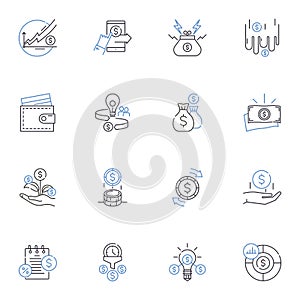 Savings line icons collection. Frugality, Economy, Couponing, Thrift, Discounting, Conservation, Bargaining vector and photo