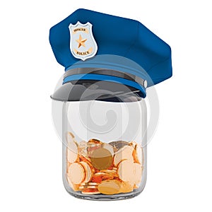 Savings money or pension fund for policeman`s concept. 3D render