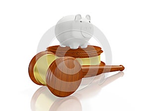 Savings Piggy Bank and Judge Gavel Mallet