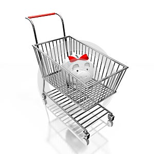 Savings Piggy Bank in Shopping Cart