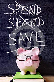 Savings plan - Piggy Bank with spending and saving message