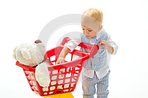 Savings on purchases. happy childhood and care. little boy child in toy shop. shopping for children. little boy go