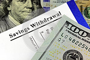 Savings withdrawal slip - banking concept