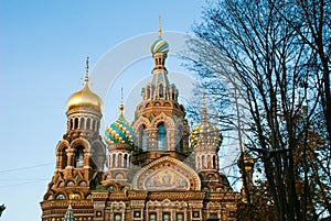 Savior on Spilled Blood of St. Petersburg blue sky - one of the finest known monuments of the city