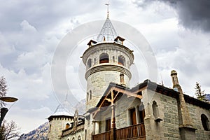 Savoia Castle on a cloudy day, Gressoney Saint Jean, Aosta, Italy photo