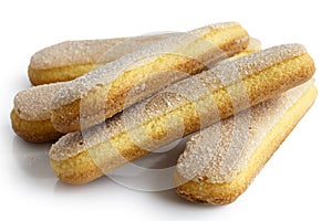 Savoiardi italian sponge biscuits isolated on white.