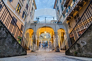 Savona`s urban architecture at dusk