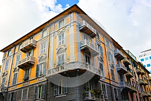 Savona Vintage Yellow Building with Beautiful Balconies, Travel Italy, Italian Architecture