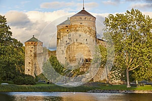 Savonlinna castle fortress tower. Finland landmark. Finnish heritage