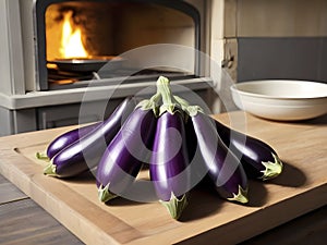 Savor the Aroma. Freshly Baked Eggplants on a Rustic Wooden Table