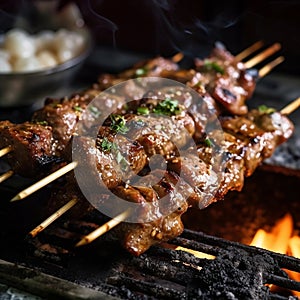 Savor the Authenticity Freshly Grilled Xinjiang Lamb Skewer. Generative AI