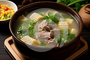 Savor Chinese flavors Delicious corn and pork bone soup