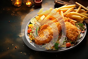 Savor the combo Fish and chips with a side of mini salad