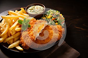 Savor the combo Fish and chips with a side of mini salad